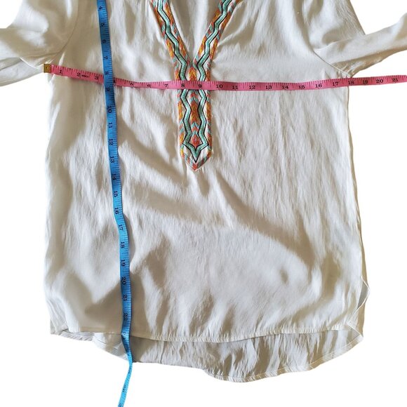 Love Stitch Womens Boho Aztec Embroidered Tunic Vacation Top Boluse S White - Picture 8 of 9
